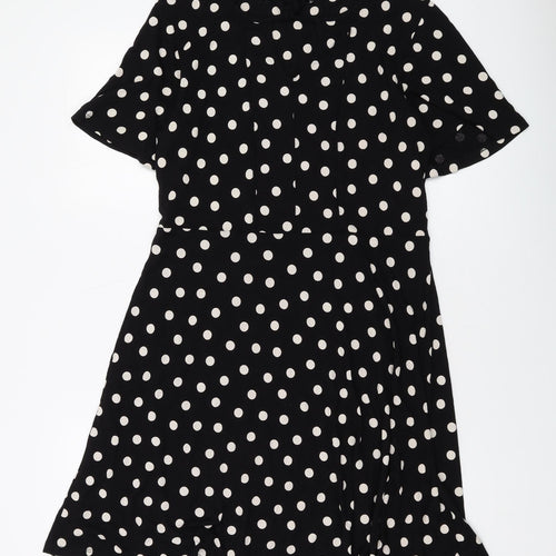 Marks and Spencer Womens Black Polka Dot Viscose A-Line Size 12 Round Neck Tie