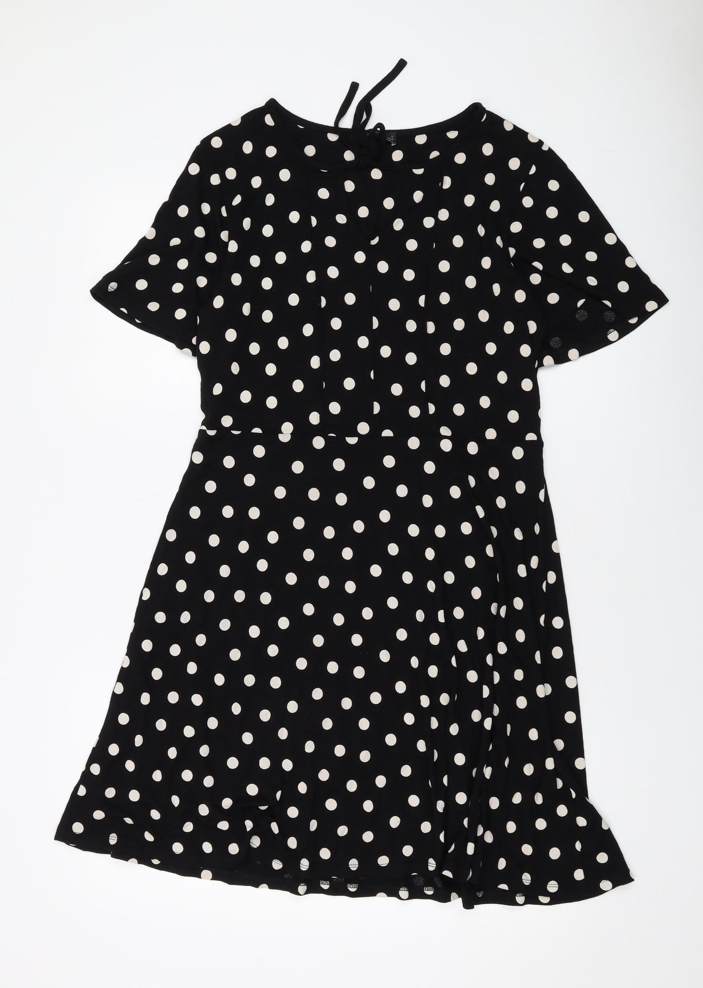 Marks and Spencer Womens Black Polka Dot Viscose A-Line Size 12 Round Neck Tie