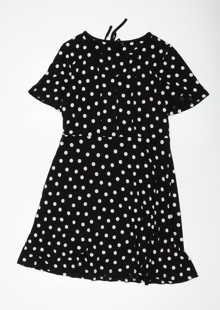 Marks and Spencer Womens Black Polka Dot Viscose A-Line Size 12 Round Neck Tie