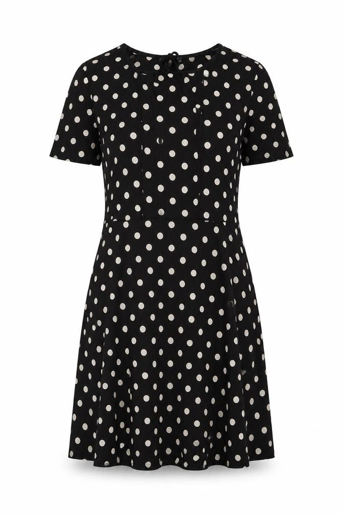 Marks and Spencer Womens Black Polka Dot Viscose A-Line Size 12 Round Neck Tie