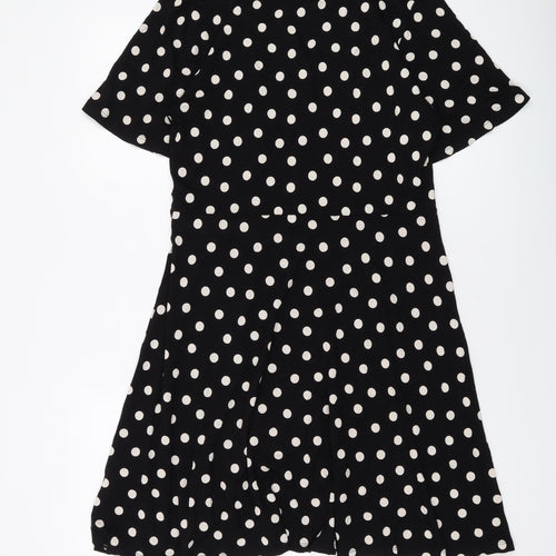 Marks and Spencer Womens Black Polka Dot Viscose A-Line Size 12 Round Neck Tie