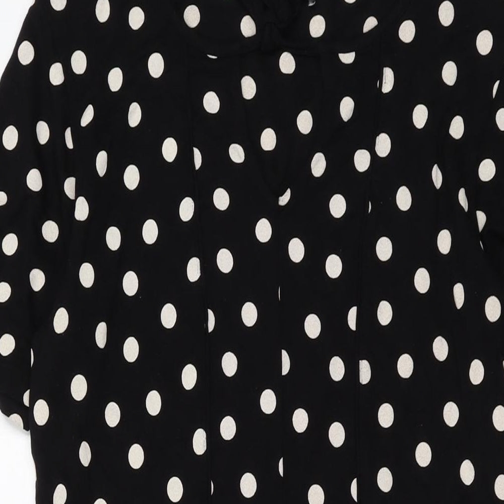 Marks and Spencer Womens Black Polka Dot Viscose A-Line Size 12 Round Neck Tie
