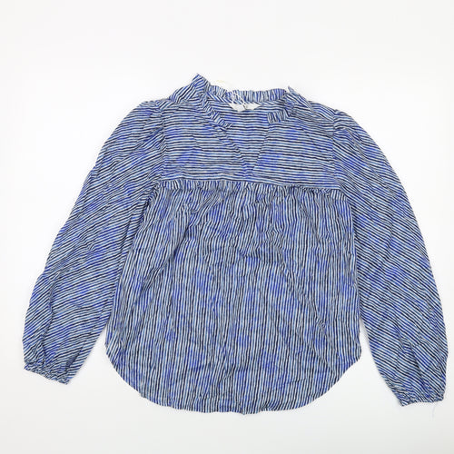 Marks and Spencer Womens Blue Striped Cotton Basic Button-Up Size 6 V-Neck
