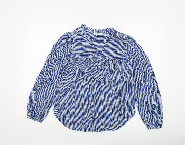 Marks and Spencer Womens Blue Striped Cotton Basic Button-Up Size 6 V-Neck