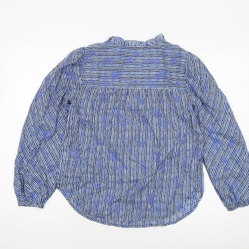 Marks and Spencer Womens Blue Striped Cotton Basic Button-Up Size 6 V-Neck