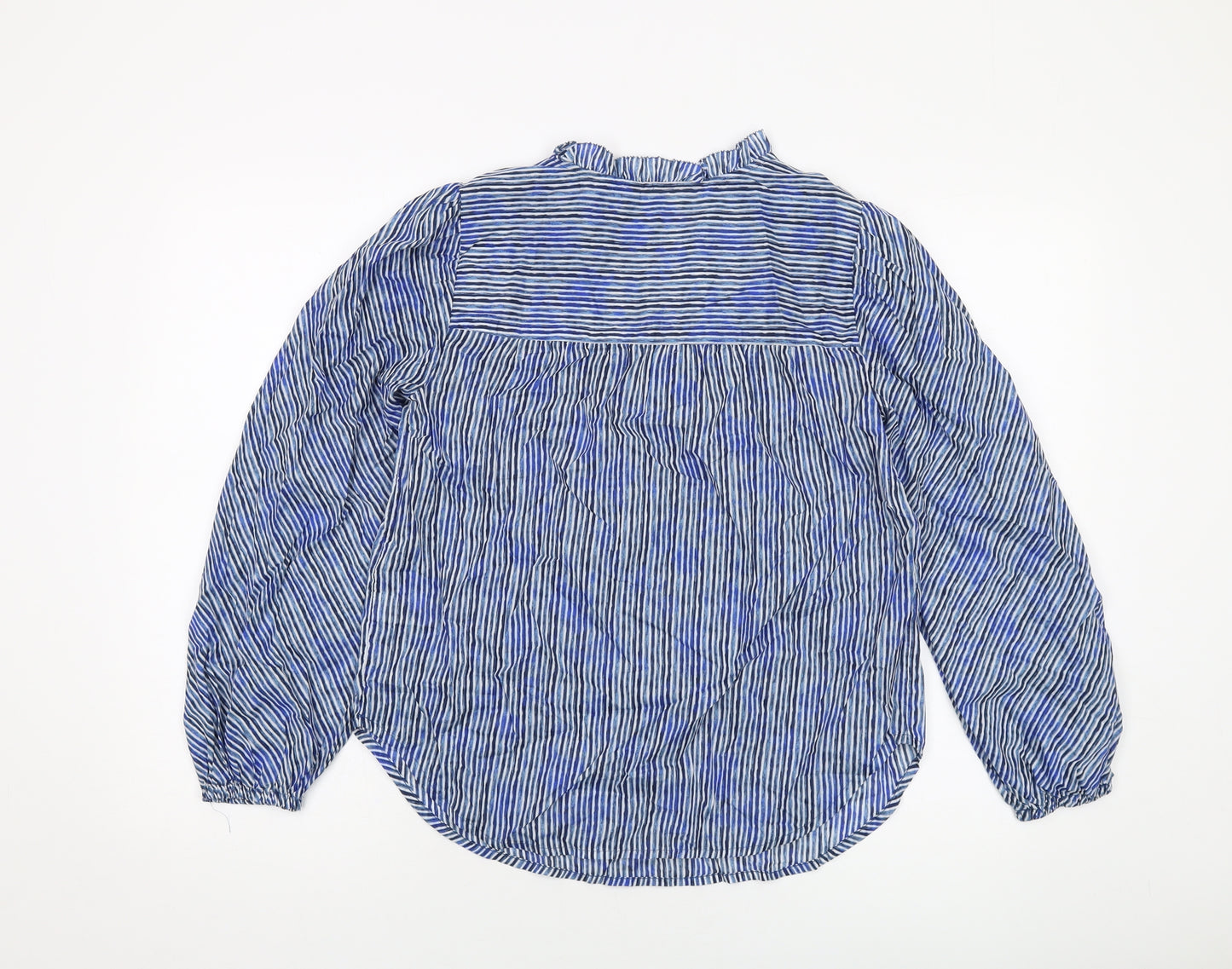 Marks and Spencer Womens Blue Striped Cotton Basic Button-Up Size 6 V-Neck