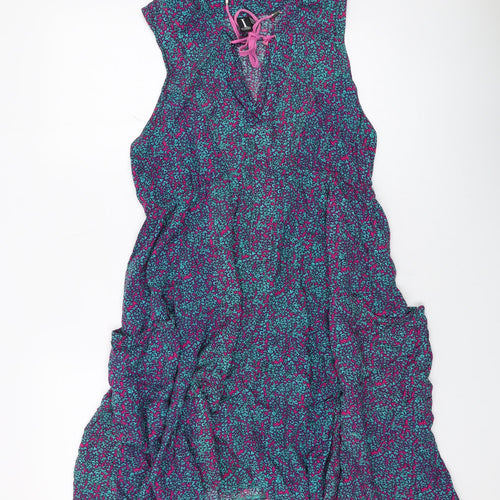 Izabel Womens Multicoloured Floral Viscose A-Line Size 14 V-Neck Tie