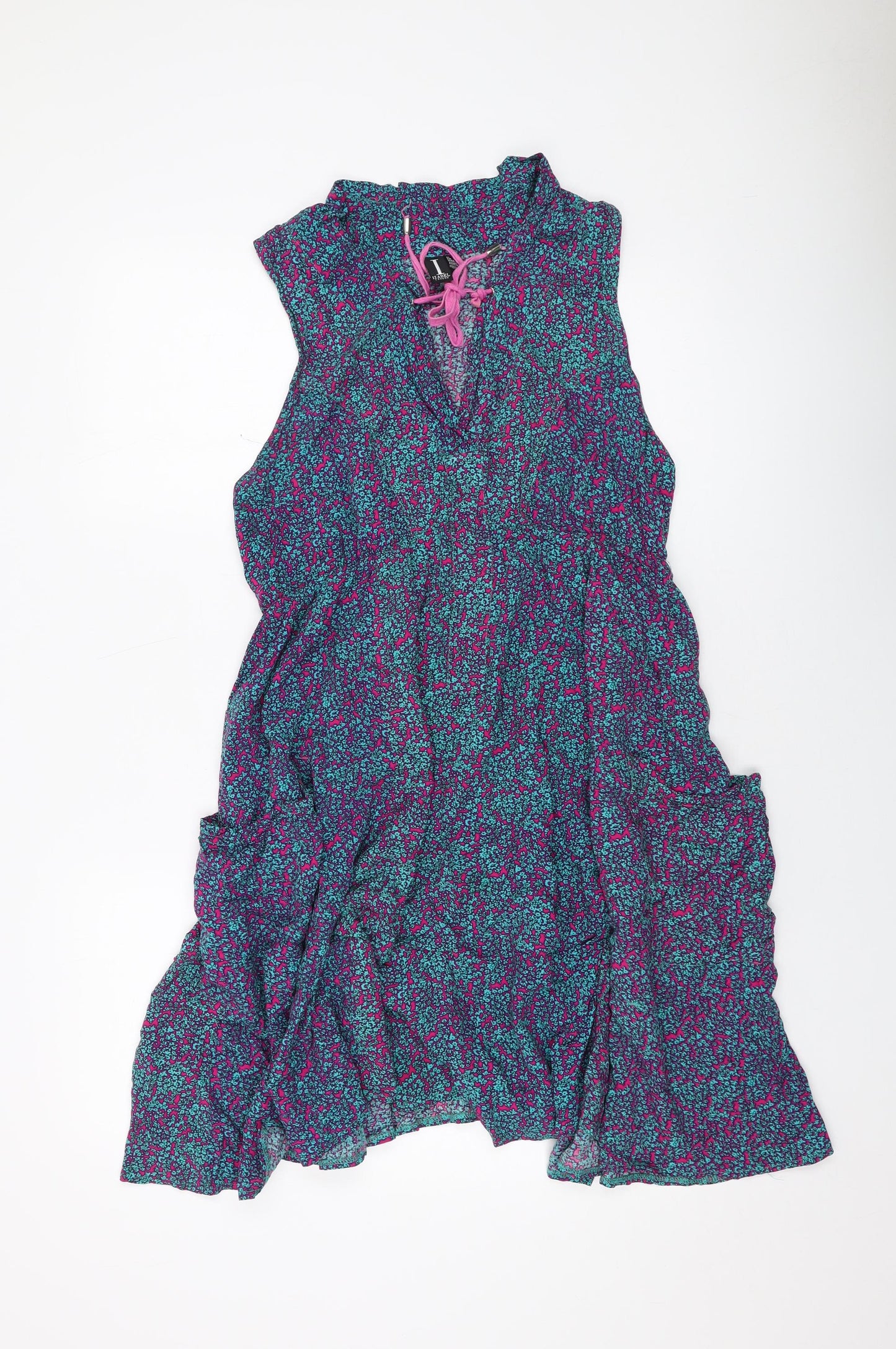 Izabel Womens Multicoloured Floral Viscose A-Line Size 14 V-Neck Tie