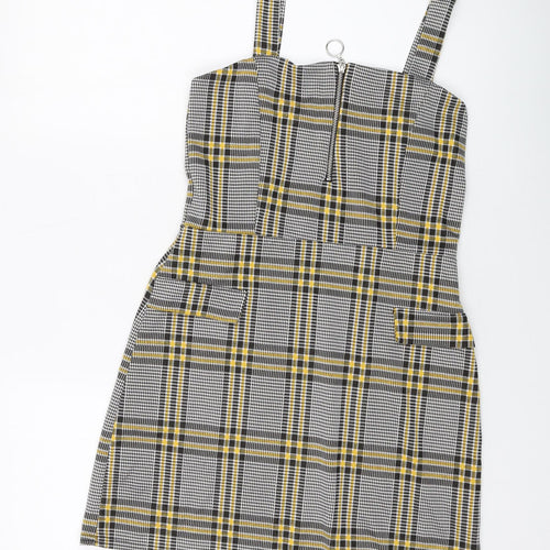 Quiz Womens Grey Plaid Polyester Mini Size 12 Square Neck Zip
