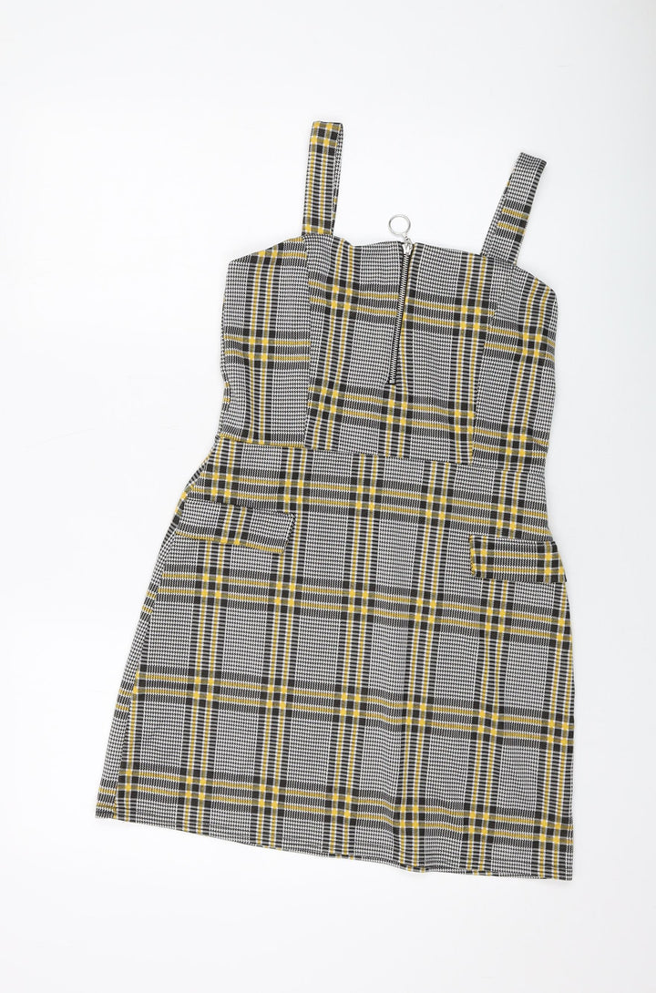 Quiz Womens Grey Plaid Polyester Mini Size 12 Square Neck Zip