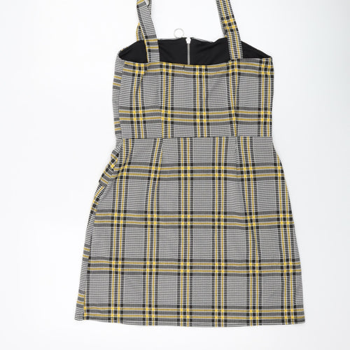 Quiz Womens Grey Plaid Polyester Mini Size 12 Square Neck Zip