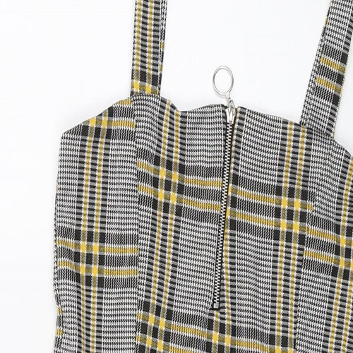 Quiz Womens Grey Plaid Polyester Mini Size 12 Square Neck Zip