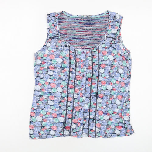 Per Una Womens Blue Geometric Cotton Basic Tank Size 12 Round Neck