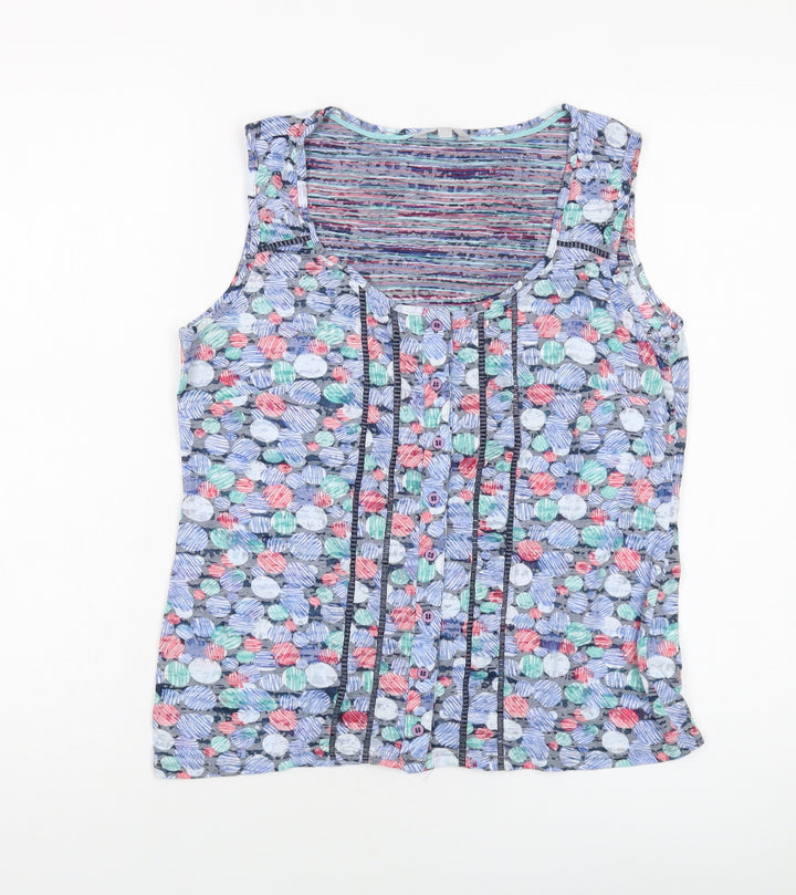 Per Una Womens Blue Geometric Cotton Basic Tank Size 12 Round Neck