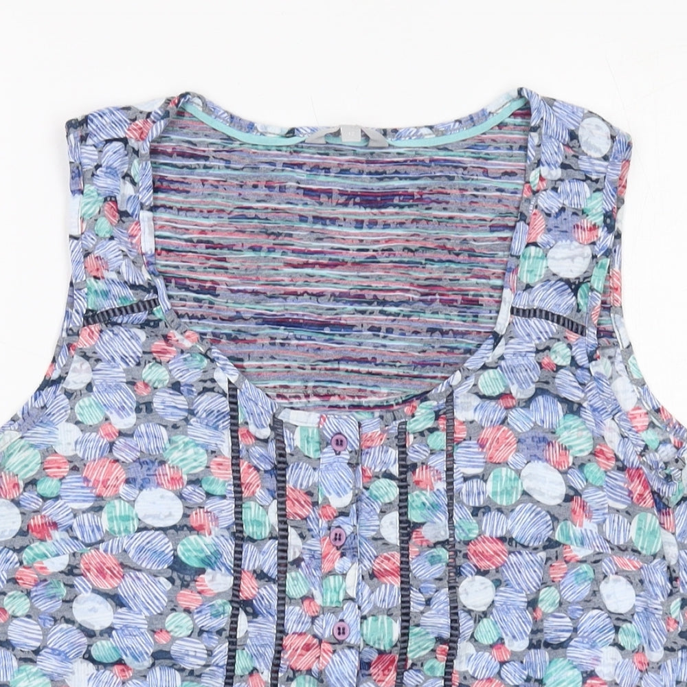 Per Una Womens Blue Geometric Cotton Basic Tank Size 12 Round Neck