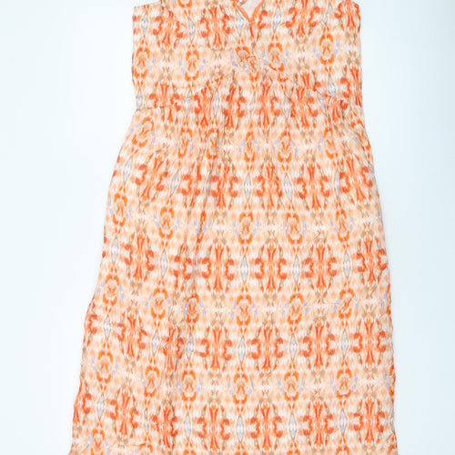 Marks and Spencer Womens Orange Geometric Modal A-Line Size 8 V-Neck Zip