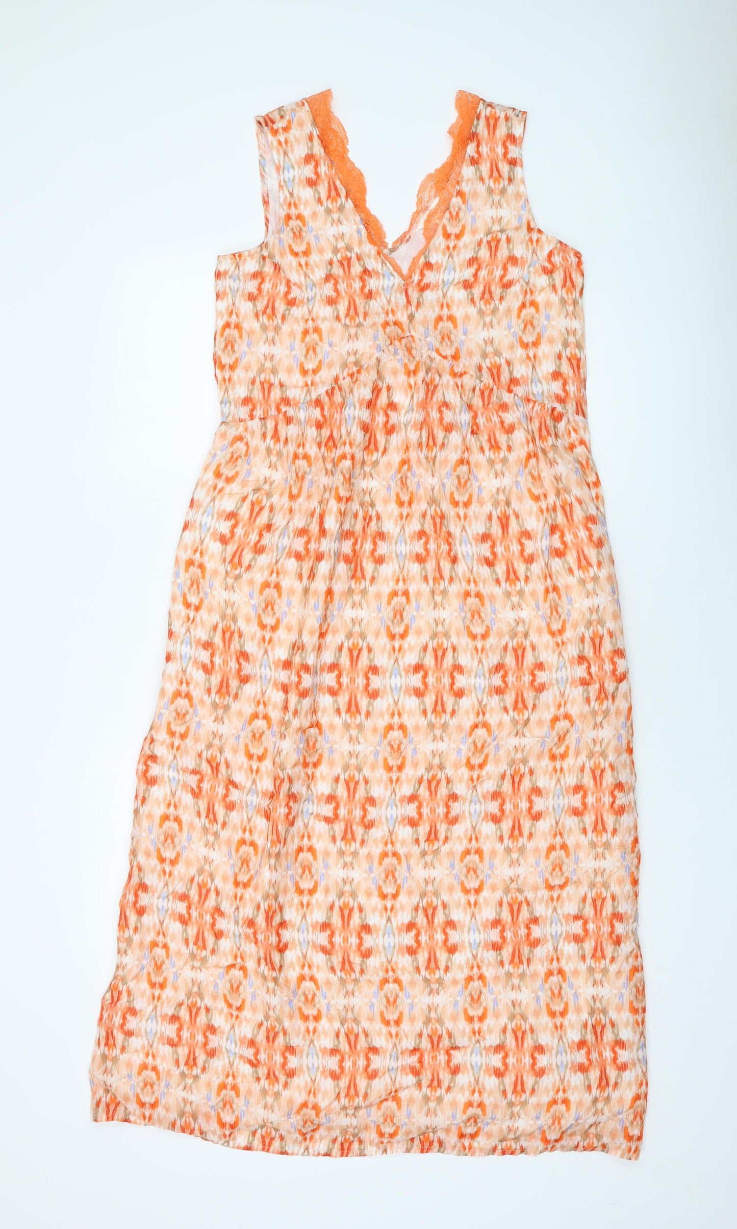 Marks and Spencer Womens Orange Geometric Modal A-Line Size 8 V-Neck Zip