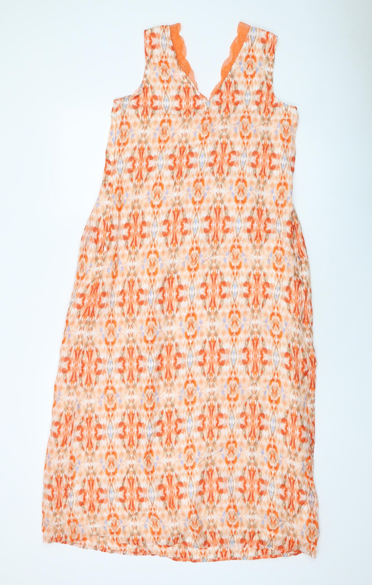 Marks and Spencer Womens Orange Geometric Modal A-Line Size 8 V-Neck Zip