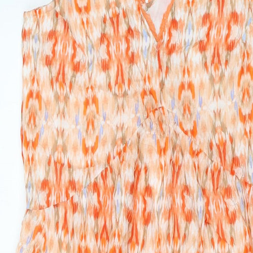 Marks and Spencer Womens Orange Geometric Modal A-Line Size 8 V-Neck Zip