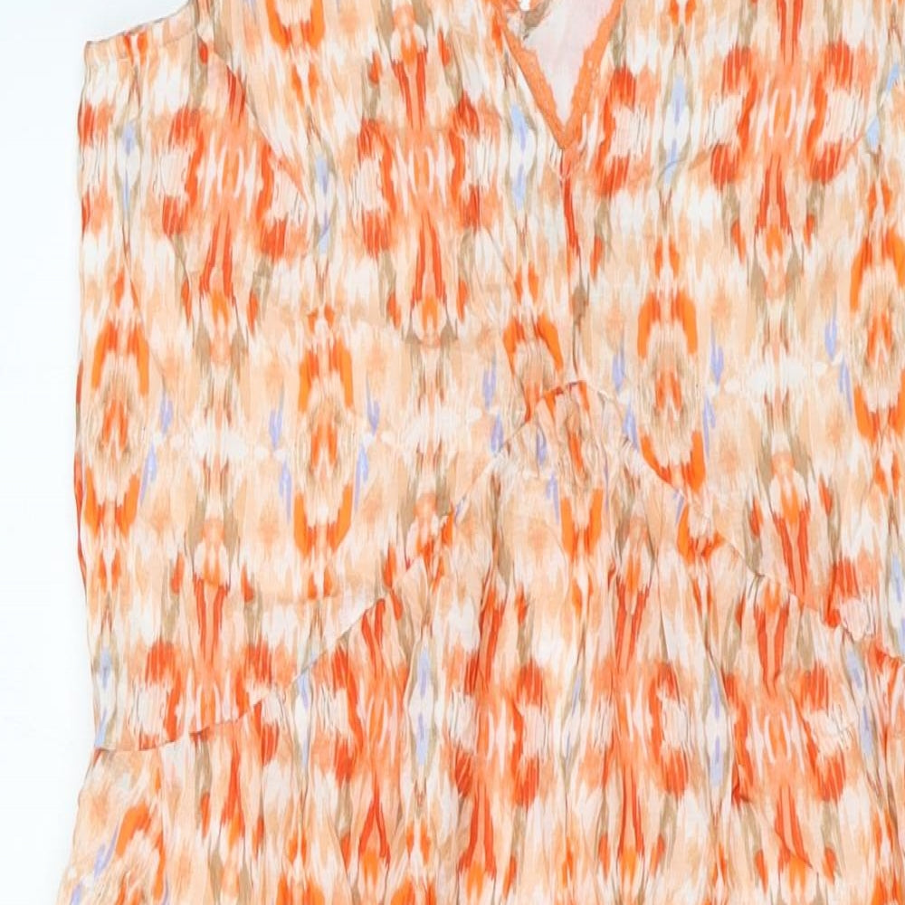 Marks and Spencer Womens Orange Geometric Modal A-Line Size 8 V-Neck Zip