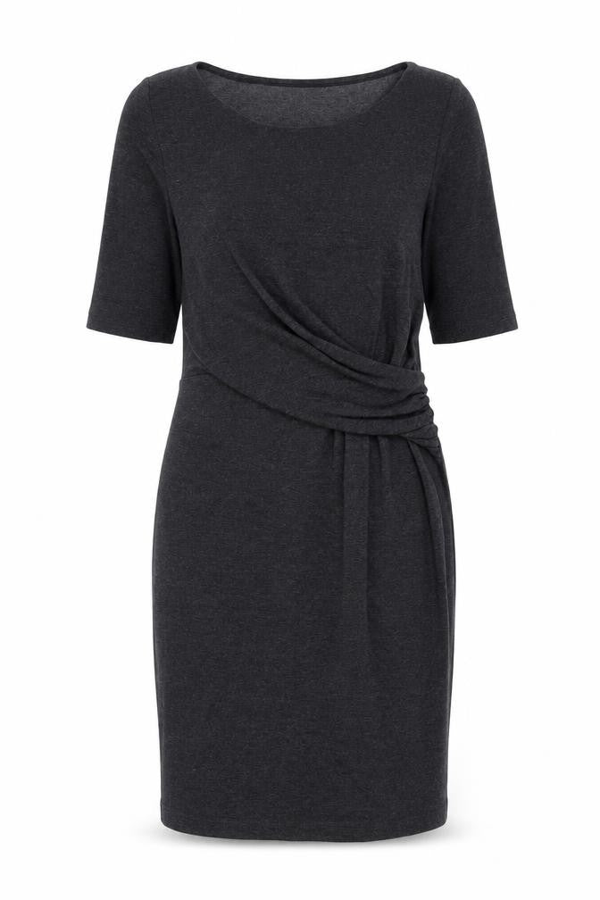 Front view of Phase Eight women’s grey viscose sheath, size UK 12, round neck pullover
