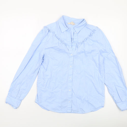 H&M Womens Blue Cotton Basic Button-Up Size 6 Collared