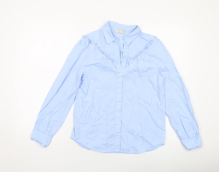 H&M Womens Blue Cotton Basic Button-Up Size 6 Collared