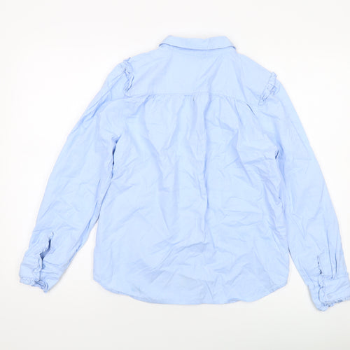 H&M Womens Blue Cotton Basic Button-Up Size 6 Collared