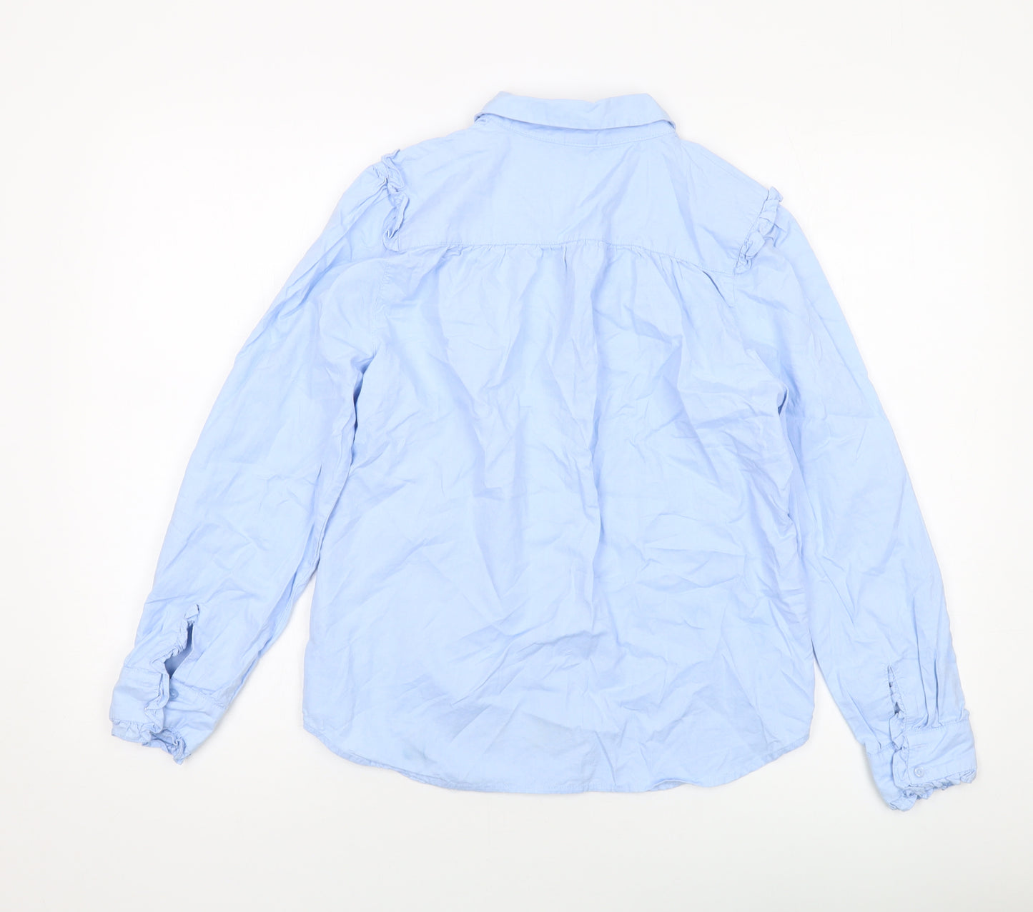 H&M Womens Blue Cotton Basic Button-Up Size 6 Collared