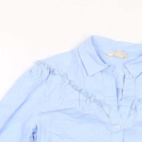 H&M Womens Blue Cotton Basic Button-Up Size 6 Collared