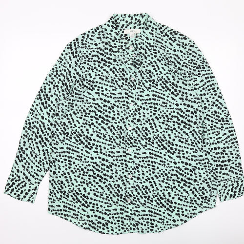 Marks and Spencer Womens Green Geometric Polyester Basic Button-Up Size 12 Collared