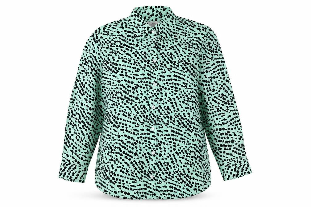 Marks & Spencer Womens Green Geometric Polyester Basic Button-Up Size 12 Collared