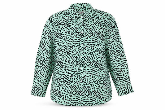 Front view of Marks & Spencer women’s green geometric polyester basic button-up, size UK 12, collared