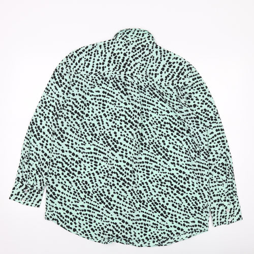 Marks and Spencer Womens Green Geometric Polyester Basic Button-Up Size 12 Collared