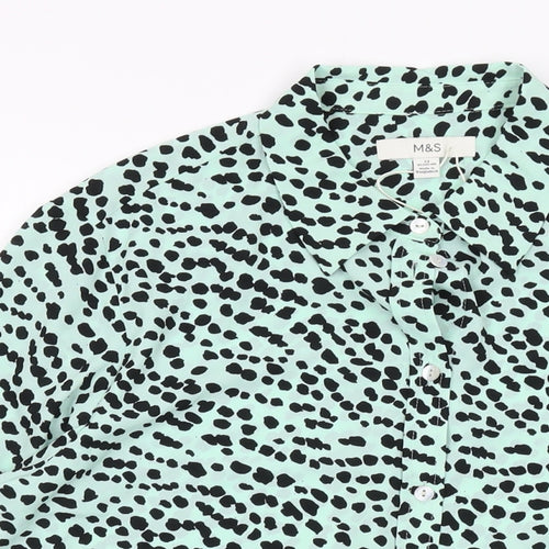 Marks and Spencer Womens Green Geometric Polyester Basic Button-Up Size 12 Collared