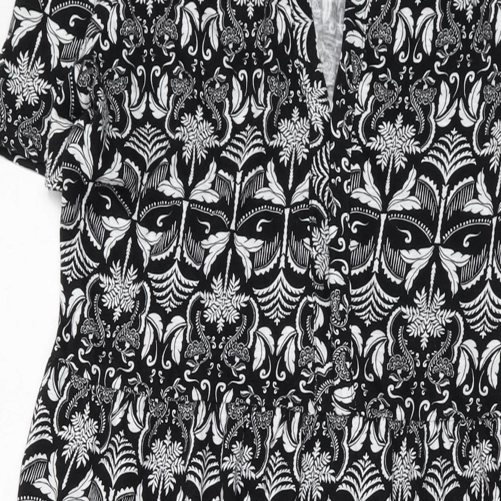 Marks and Spencer Womens Beige Geometric Cotton A-Line Size 12 V-Neck Pullover