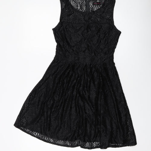 Tenki Womens Black Polyester Skater Dress Size 10 Round Neck Zip