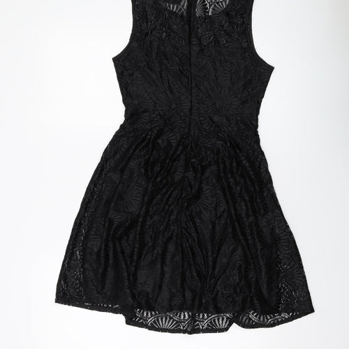 Tenki Womens Black Polyester Skater Dress Size 10 Round Neck Zip