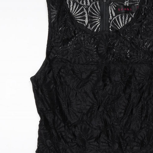 Tenki Womens Black Polyester Skater Dress Size 10 Round Neck Zip