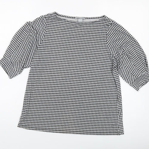 H&M Womens Black Geometric Polyester Basic T-Shirt Size S Round Neck