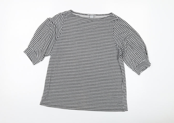 H&M Womens Black Geometric Polyester Basic T-Shirt Size S Round Neck