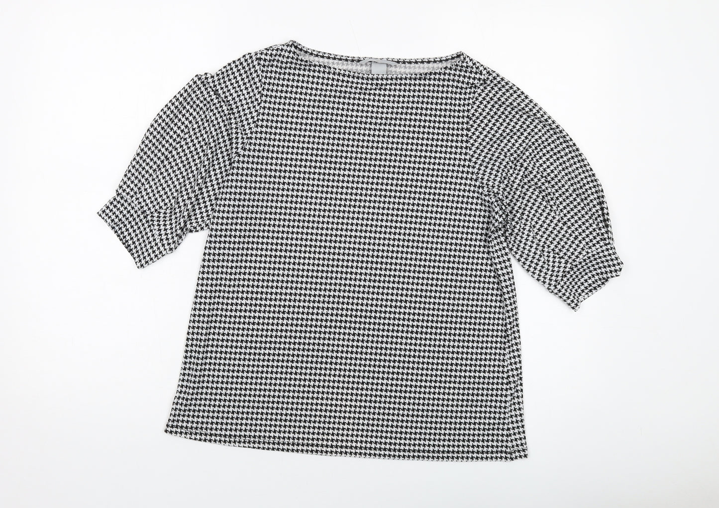 H&M Womens Black Geometric Polyester Basic T-Shirt Size S Round Neck