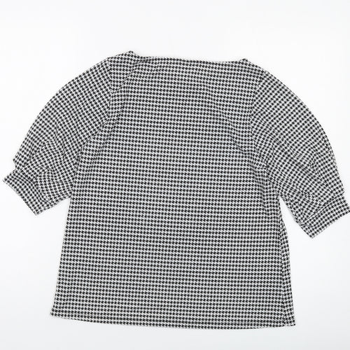 H&M Womens Black Geometric Polyester Basic T-Shirt Size S Round Neck