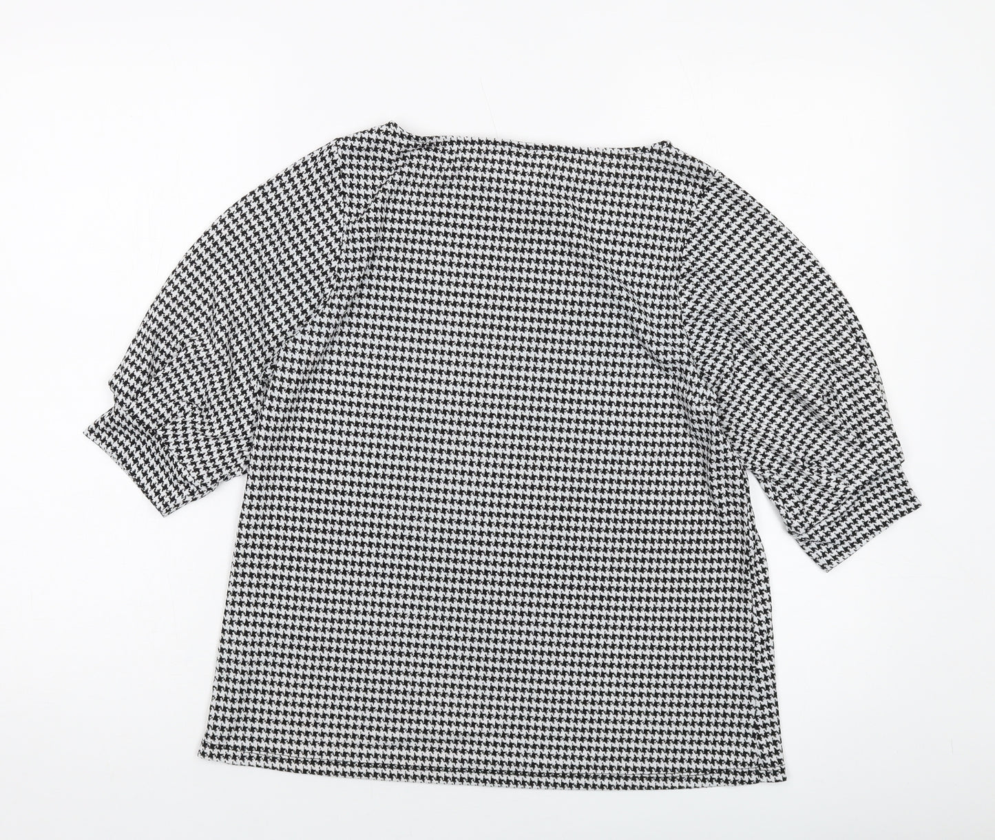 H&M Womens Black Geometric Polyester Basic T-Shirt Size S Round Neck