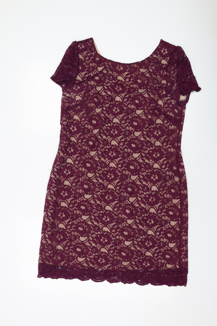 Oasis Womens Red Polyamide Sheath Size 14 V-Neck Zip