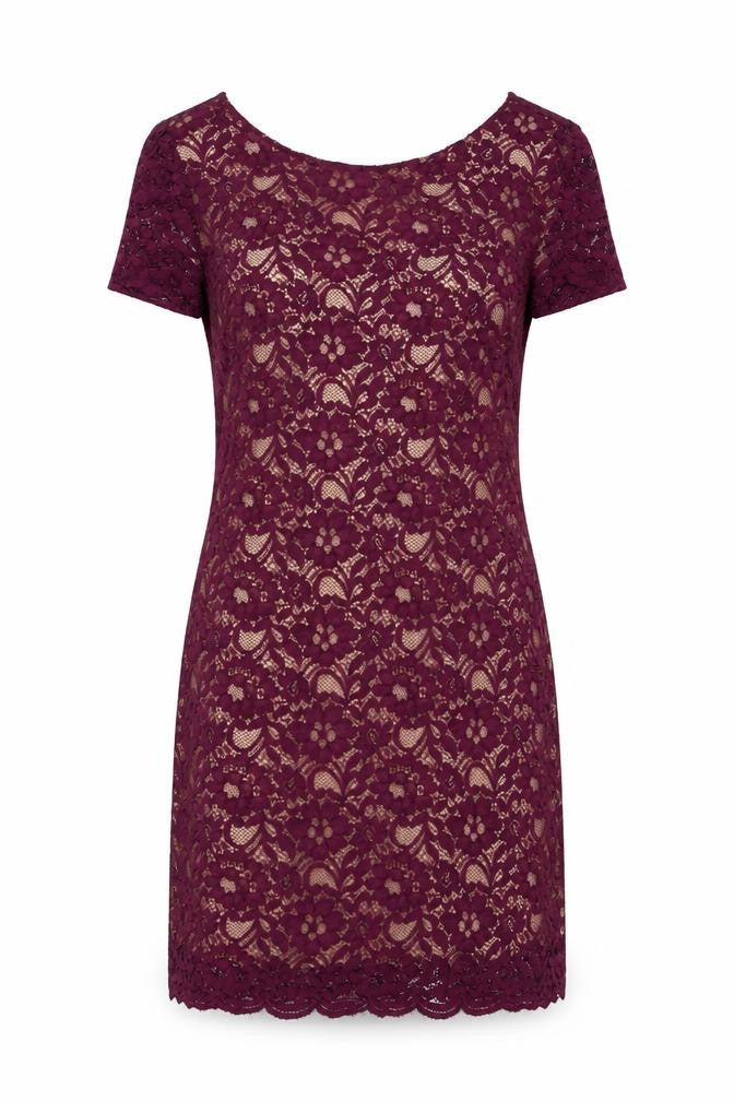 Front view of Oasis women’s red polyamide sheath, size UK 14, v-neck zip