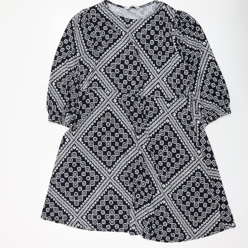 Marks and Spencer Womens Beige Geometric Viscose A-Line Size 18 Round Neck Pullover
