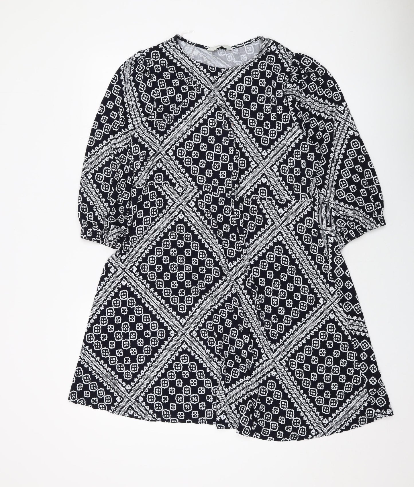 Marks and Spencer Womens Beige Geometric Viscose A-Line Size 18 Round Neck Pullover