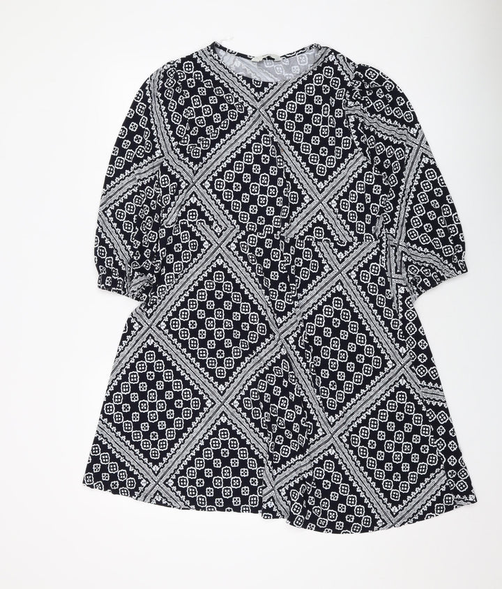 Marks and Spencer Womens Beige Geometric Viscose A-Line Size 18 Round Neck Pullover