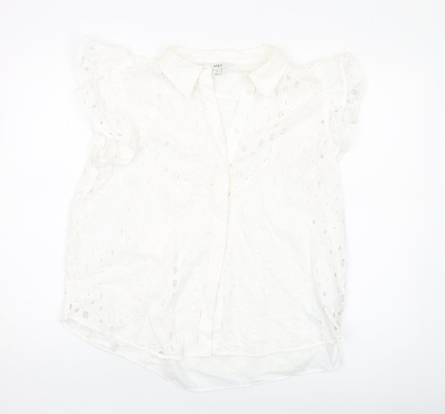 Marks and Spencer Womens Ivory Cotton Basic Button-Up Size 14 Collared